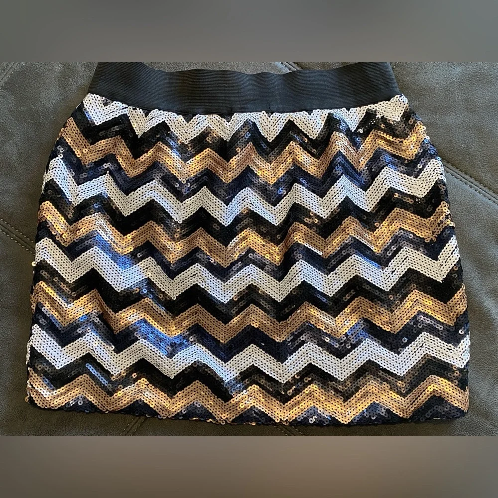 Chevron Sequin Skirt - Black, Gold, Silver medium
